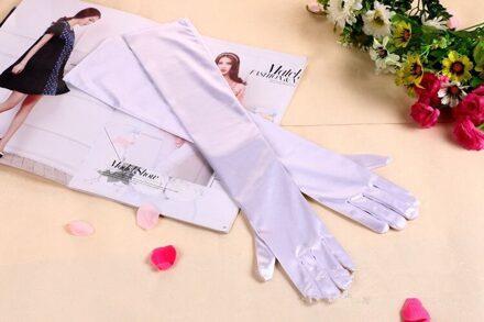 Mode Stretch Satijn Lange Handschoenen voor Vrouwen/Avondfeest Opera Handschoenen Vrouwen/Brand Kleding Accessoires voor lady wit