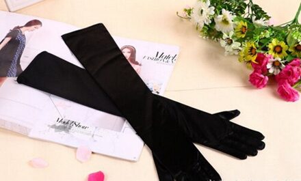 Mode Stretch Satijn Lange Handschoenen voor Vrouwen/Avondfeest Opera Handschoenen Vrouwen/Brand Kleding Accessoires voor lady zwart