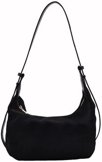 Mode Suède Handtassen Voor Vrouwen Lederen Hobos Vrouw Schoudertas Vrouwelijke Grote Casual Tassen Winter Schoudertas zwart