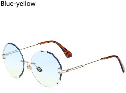 Mode Thee Gradiënt Zonnebril Vrouwen Oceaan Water Cut Getrimd Lens Metalen Gebogen Tempels Zonnebril Vrouwelijke UV400 blauw-geel