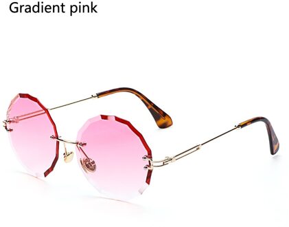 Mode Thee Gradiënt Zonnebril Vrouwen Oceaan Water Cut Getrimd Lens Metalen Gebogen Tempels Zonnebril Vrouwelijke UV400 Gradient roze