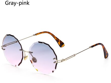 Mode Thee Gradiënt Zonnebril Vrouwen Oceaan Water Cut Getrimd Lens Metalen Gebogen Tempels Zonnebril Vrouwelijke UV400 grijs-roze