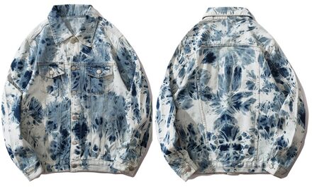 Mode Tie Geverfd Jeans Jassen Jas Mannen Casual Enkele Breasted Turn Down Kraag Denim Streetwear Hip Hop Bovenkleding Jas aziatisch size L