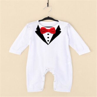 Mode Toddlder Newbore Baby Boy Formele Pak Party Wedding Tuxedo Gentleman Korte Mouw Romper Jumpsuit Outfit Kleding Dragen wit / -90