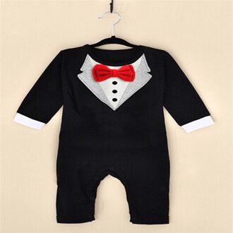 Mode Toddlder Newbore Baby Boy Formele Pak Party Wedding Tuxedo Gentleman Korte Mouw Romper Jumpsuit Outfit Kleding Dragen zwart / -80