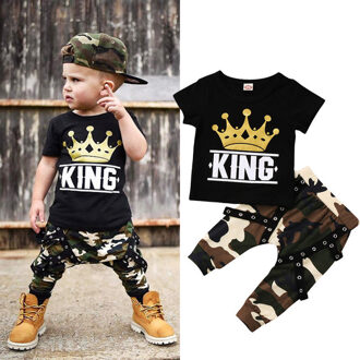 Mode Toevallige Peuter Kids Baby Jongens Kleding Korte Mouw Tops T-shirt Camo Broek 2 STUKS Outfits Set 4T