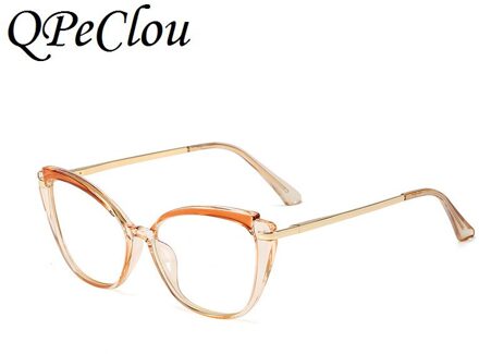 Mode TR90 Anti-Blauw Brilmontuur Vrouwen Vintage Metalen Cat Eye Bril Vrouwelijke Optische Brillen Oculos Feminino Brown1806