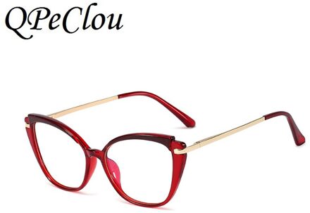 Mode TR90 Anti-Blauw Brilmontuur Vrouwen Vintage Metalen Cat Eye Bril Vrouwelijke Optische Brillen Oculos Feminino Red1806