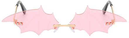 Mode UV400 Zonnebril Bat Vorm Zonnebril Randloze Brillen Halloween Bril roze