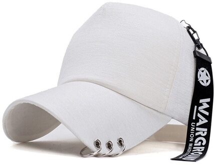 Mode Verstelbare Hip Hop Ijzeren Ring Hoepel Opknoping Riem Persoonlijkheid Cap Baseball Hoeden Casual Wild Baseball Caps Outdoors Sport wit