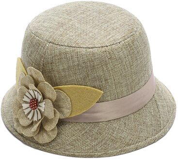 Mode Vintage Elegante Effen Kleur Vrouwen Bloemen Lint Linnen Bowler Zonnehoed Fedora Emmer Cap khaki