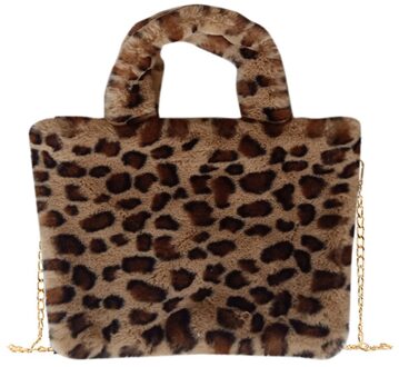 Mode Vrouw Messenger Bags Kettingen Luipaard Patroon Pluche Handtassen Herfst Winter Vrouwen Leuke Pluizige Crossbody Tas khaki