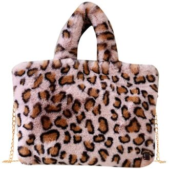 Mode Vrouw Messenger Bags Kettingen Luipaard Patroon Pluche Handtassen Herfst Winter Vrouwen Leuke Pluizige Crossbody Tas roze