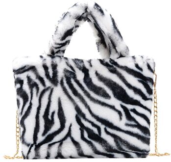 Mode Vrouw Messenger Bags Kettingen Luipaard Patroon Pluche Handtassen Herfst Winter Vrouwen Leuke Pluizige Crossbody Tas wit