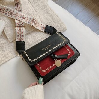 Mode Vrouwelijke Messenger Bag Netto Rode Brede Schouderriem Textuur Enkele Schouder Kleine Vierkante Tas portemonnees zwart