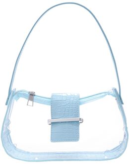 Mode Vrouwen Alligator Patroon Schoudertas Patchwork Pvc Transparante Onderarm Casual Dames Rits Kleine Portemonnee Handtas Blauw