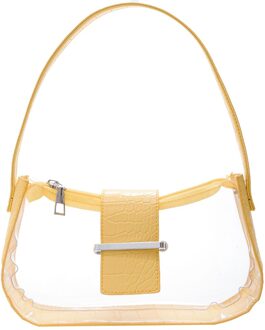Mode Vrouwen Alligator Patroon Schoudertas Patchwork Pvc Transparante Onderarm Casual Dames Rits Kleine Portemonnee Handtas geel