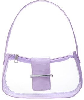 Mode Vrouwen Alligator Patroon Schoudertas Patchwork Pvc Transparante Onderarm Casual Dames Rits Kleine Portemonnee Handtas Paars