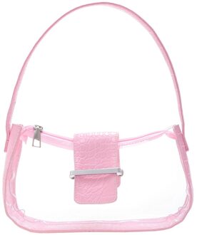 Mode Vrouwen Alligator Patroon Schoudertas Patchwork Pvc Transparante Onderarm Casual Dames Rits Kleine Portemonnee Handtas Roze
