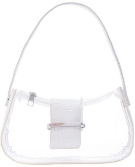 Mode Vrouwen Alligator Patroon Schoudertas Patchwork Pvc Transparante Onderarm Casual Dames Rits Kleine Portemonnee Handtas wit