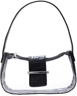 Mode Vrouwen Alligator Patroon Schoudertas Patchwork Pvc Transparante Onderarm Casual Dames Rits Kleine Portemonnee Handtas zwart