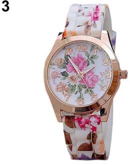 Mode Vrouwen Bloemenprint Silicon Band Arabische Cijfers Wijzerplaat Quartz Horloge Armband 3