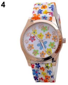 Mode Vrouwen Bloemenprint Silicon Band Arabische Cijfers Wijzerplaat Quartz Horloge Armband 4