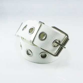 Mode Vrouwen Canvas Riemen Casual Persoonlijkheid Hollow Verstelbare Effen Kleur Riem Studenten Jean Unisex Taille Riemen 130 Cm Z30 wit 1 hole canvas