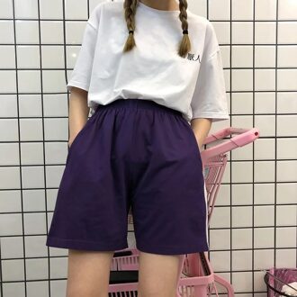 Mode Vrouwen Casual Shorts Harajuku Hoge Taille Losse Rechte Shorts Koreaanse Stijl Zomer Shorts Streetwear Paars / S