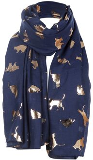 Mode Vrouwen Chiffon Sjaal Cartoon Kat Gedrukt Zoete Kitten Folie Reizen Sjaal Graffiti Stijl Lange Sjaal Meisjes blauw