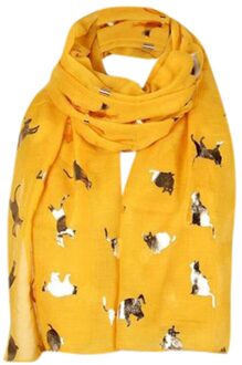 Mode Vrouwen Chiffon Sjaal Cartoon Kat Gedrukt Zoete Kitten Folie Reizen Sjaal Graffiti Stijl Lange Sjaal Meisjes geel