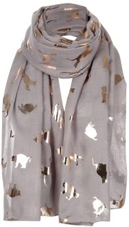 Mode Vrouwen Chiffon Sjaal Cartoon Kat Gedrukt Zoete Kitten Folie Reizen Sjaal Graffiti Stijl Lange Sjaal Meisjes grijs
