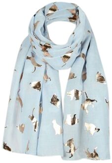 Mode Vrouwen Chiffon Sjaal Cartoon Kat Gedrukt Zoete Kitten Folie Reizen Sjaal Graffiti Stijl Lange Sjaal Meisjes lucht blauw