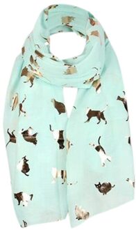 Mode Vrouwen Chiffon Sjaal Cartoon Kat Gedrukt Zoete Kitten Folie Reizen Sjaal Graffiti Stijl Lange Sjaal Meisjes munt groen