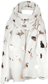 Mode Vrouwen Chiffon Sjaal Cartoon Kat Gedrukt Zoete Kitten Folie Reizen Sjaal Graffiti Stijl Lange Sjaal Meisjes wit