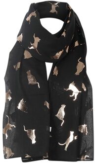 Mode Vrouwen Chiffon Sjaal Cartoon Kat Gedrukt Zoete Kitten Folie Reizen Sjaal Graffiti Stijl Lange Sjaal Meisjes zwart