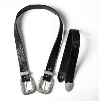 Mode Vrouwen Dame Vintage Boho Metalen Lederen Dubbele Gesp Taille Riem Tailleband Veelzijdige Double End Riem