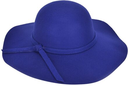 Mode Vrouwen Dames Floppy Wide Brim Wolvilt Bowler Strand Hoed Zon Cap Zomer Herfst Winter Elegante Effen Kleur Hoeden blauw