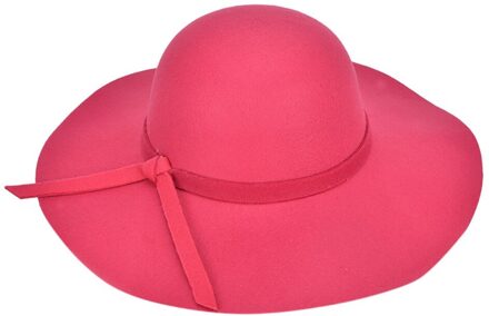 Mode Vrouwen Dames Floppy Wide Brim Wolvilt Bowler Strand Hoed Zon Cap Zomer Herfst Winter Elegante Effen Kleur Hoeden heet roze