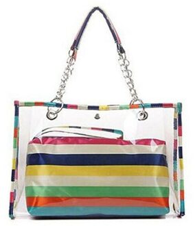 Mode Vrouwen Gelei Snoep Helder Transparant Handtas Tote Schoudertassen Strandtas Persoonlijkheid Veelzijdige Zoete streep