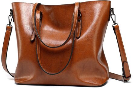 Mode Vrouwen Grote Handtassen Casual Tassen Vrouwelijke Handtas Dames Tassen Grote Capaciteit Vrouw Vintage Lederen Schoudertas bruin