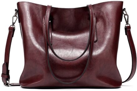 Mode Vrouwen Grote Handtassen Casual Tassen Vrouwelijke Handtas Dames Tassen Grote Capaciteit Vrouw Vintage Lederen Schoudertas karmozijn