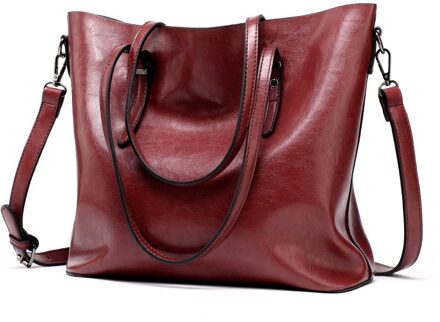Mode Vrouwen Grote Handtassen Casual Tassen Vrouwelijke Handtas Dames Tassen Grote Capaciteit Vrouw Vintage Lederen Schoudertas wijn rood