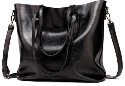 Mode Vrouwen Grote Handtassen Casual Tassen Vrouwelijke Handtas Dames Tassen Grote Capaciteit Vrouw Vintage Lederen Schoudertas zwart