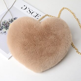 Mode Vrouwen Hartvormige Handtassen Leuke Kawaii Faux Fur Crossbody Tassen Portemonnee Portemonnee Pluche Keten Schoudertas Dame Handtas khaki