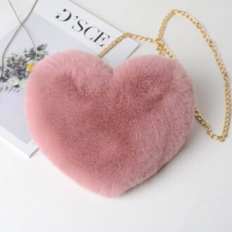 Mode Vrouwen Hartvormige Handtassen Leuke Kawaii Faux Fur Crossbody Tassen Portemonnee Portemonnee Pluche Keten Schoudertas Dame Handtas Rubber rood