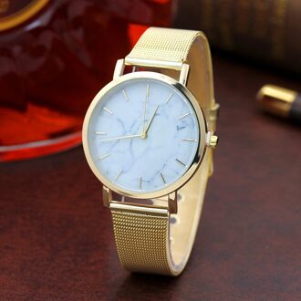 Mode Vrouwen Horloge Marmer Oppervlak Rvs Eenvoudige Mesh Dames Horloge Band Polshorloge Vrouwelijke Klok Montres Femmes Goud