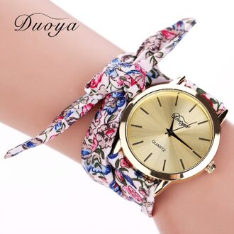 Mode Vrouwen Horloges Lint Bloemen Doek Quartz Meisje Wijzerplaat Horloge Armband Vlinderdas Relogio Feminino Zegarek Damski donker blauw