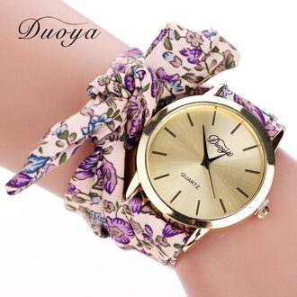 Mode Vrouwen Horloges Lint Bloemen Doek Quartz Meisje Wijzerplaat Horloge Armband Vlinderdas Relogio Feminino Zegarek Damski paars