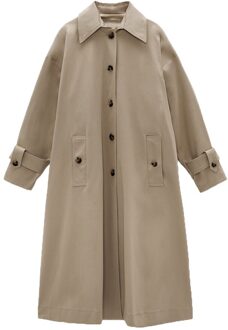 Mode Vrouwen Kaki Geul Vrouwelijke Turn-Down Kraag Zakken Knoppen Windbreakers Dames Casual Outerwearr